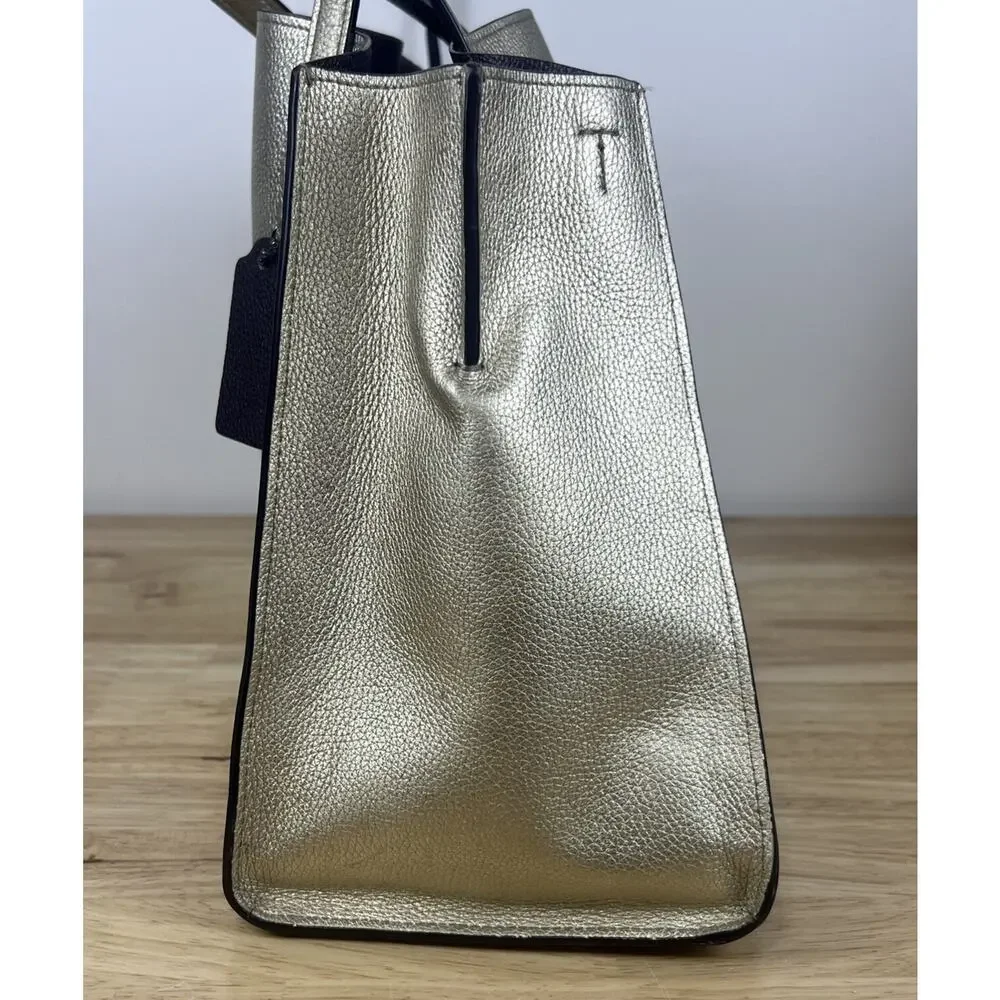 Coach Charlie Carryall Gold Metallic Leather Shoulder Bag 31037 - Picture 6 of 14